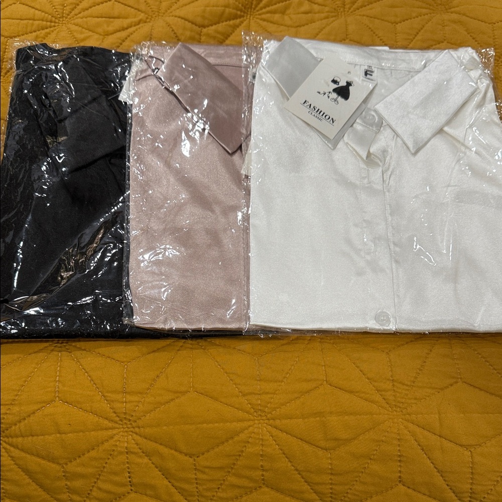 Set of Three Button-Up Shirts - Black, Pink, and White